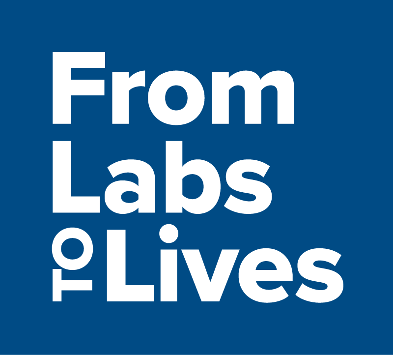 Logo: white "From Labs to Lives" text on a dark blue square background