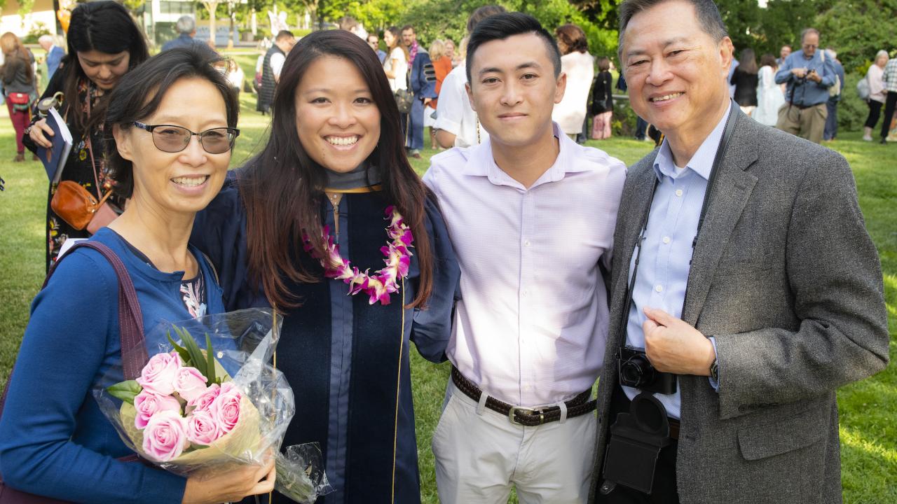 Dr. Sabrina Wu and family following commencement. Dr. Sabrina Wu and family after commencement